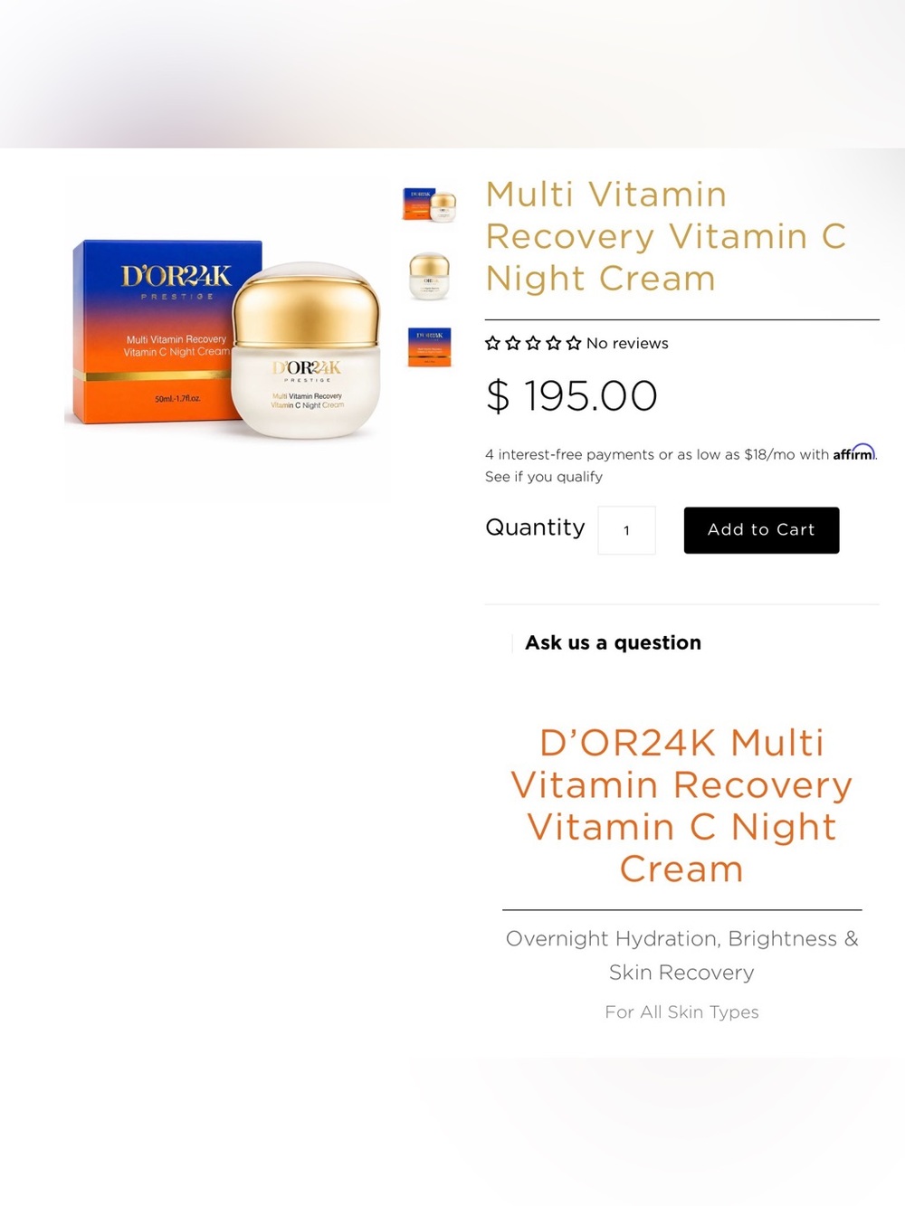 D’Or24K Multi Vitamin Recovery Vitamin C Night Cream